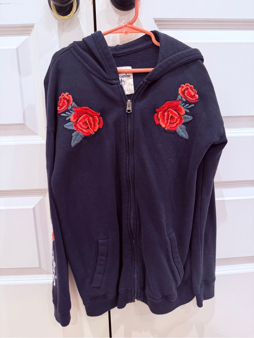 abercrombie kids Navy Hoodie with Red Rose Patches